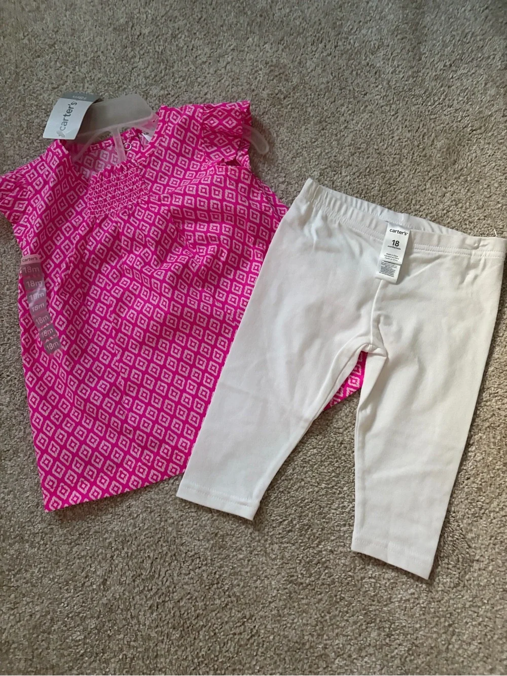 Carter's Pink Patterned Top with White Leggings Kids Matching Set